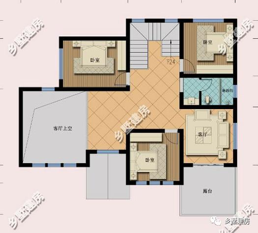 歐式現代二層小樓設計圖，主體使用石材，時尚大氣，錯落有致，別有一番風味。