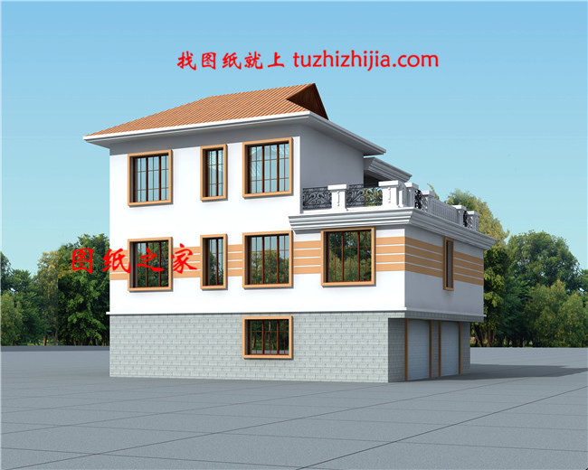 泰式風格三層小別墅設計圖,帶車庫和大露臺