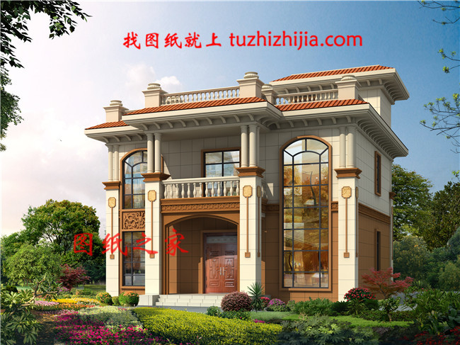 26萬二層平頂別墅別墅設計圖,客廳中空,占地120平米