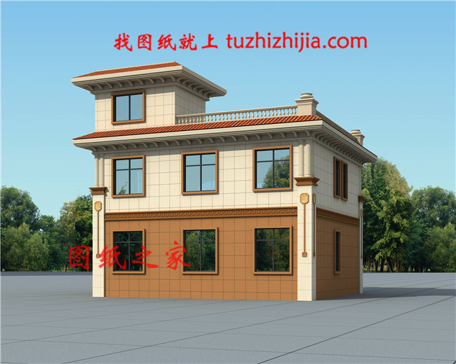 26萬二層平頂別墅別墅設計圖,客廳中空,占地120平米