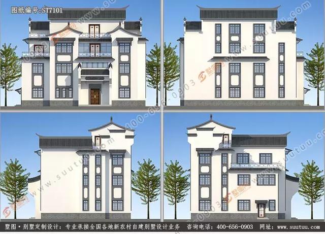 超大超豪華21.8×15.6米徽派風格別墅設計圖推薦，主體造價百萬