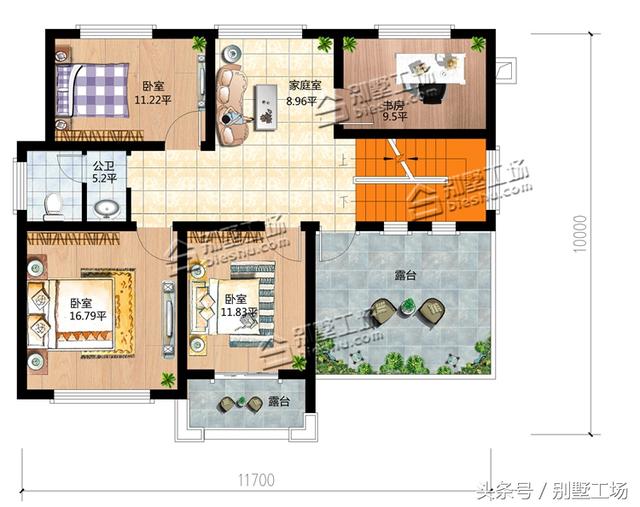 二層新中式別墅設計圖,11.7X10m,4個臥室16萬可建