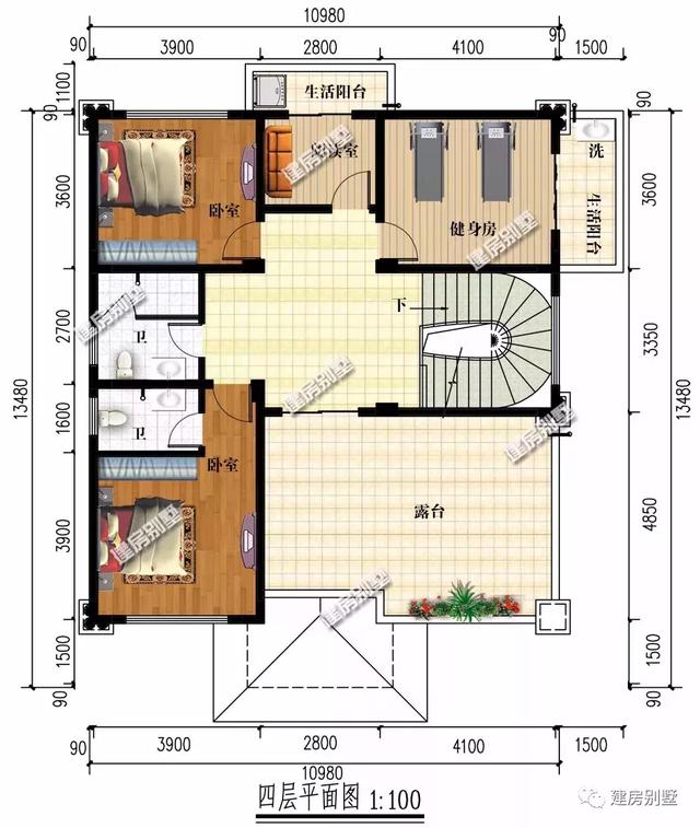 四層農村別墅設計圖，面寬10-11米，第一棟平屋頂，建的人很多