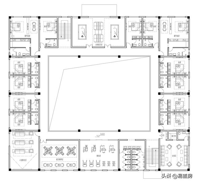 田園主題酒店設計圖紙，兩層蓋出5層的豐富功能