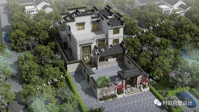 13x16米前庭后院三層中式別墅設計圖，挑空客廳，6室4廳完美農村生活