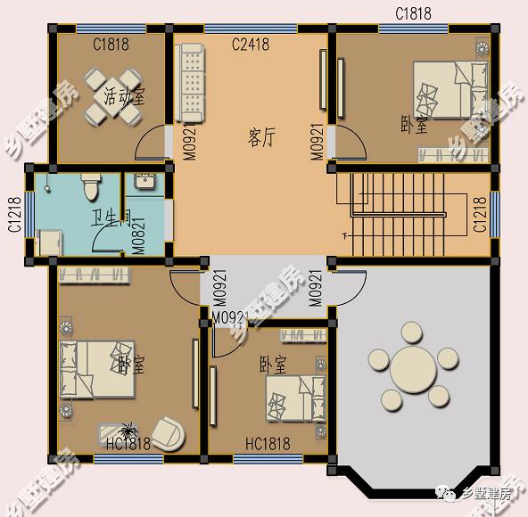 鄉村歐式三層別墅設計圖，造型立體，配色柔和又喜慶，且內外兼修！