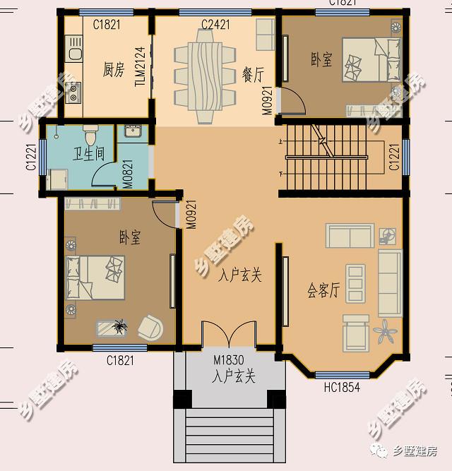 鄉村歐式三層別墅設計圖，造型立體，配色柔和又喜慶，且內外兼修！