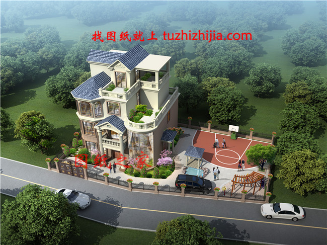 2019新款四層樓房設計圖，占地120平方米左右，客廳中空