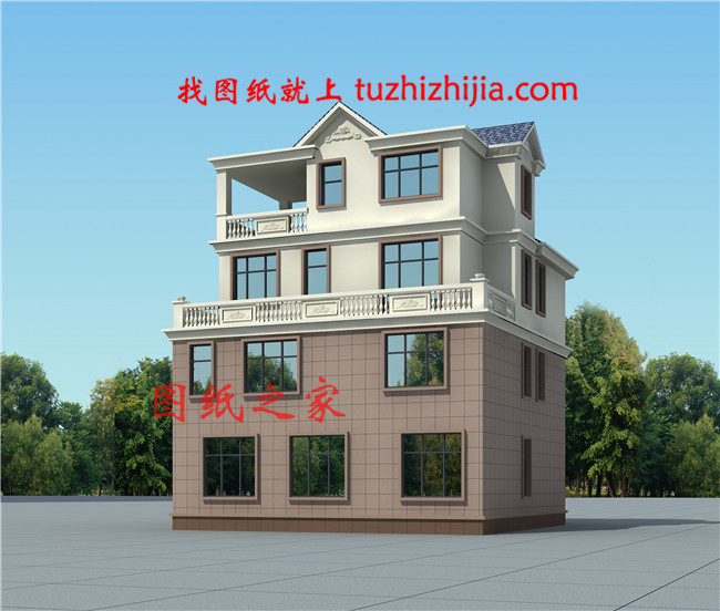 2019新款四層樓房設計圖，占地120平方米左右，客廳中空