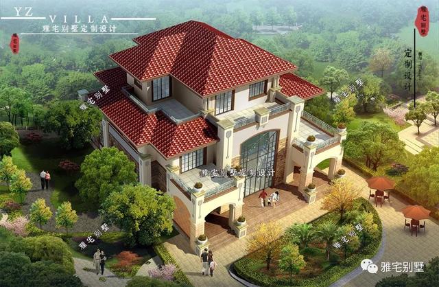 廣東三層歐式別墅設(shè)計(jì)圖，18x20米，挑空客廳，大露臺(tái)