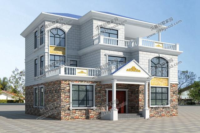 法式風格別墅設計圖，挑空客廳，拱形窗多露臺！