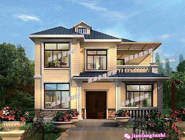 鄉村二層小別墅設計圖，建成案例圖與效果圖相似度99.9%