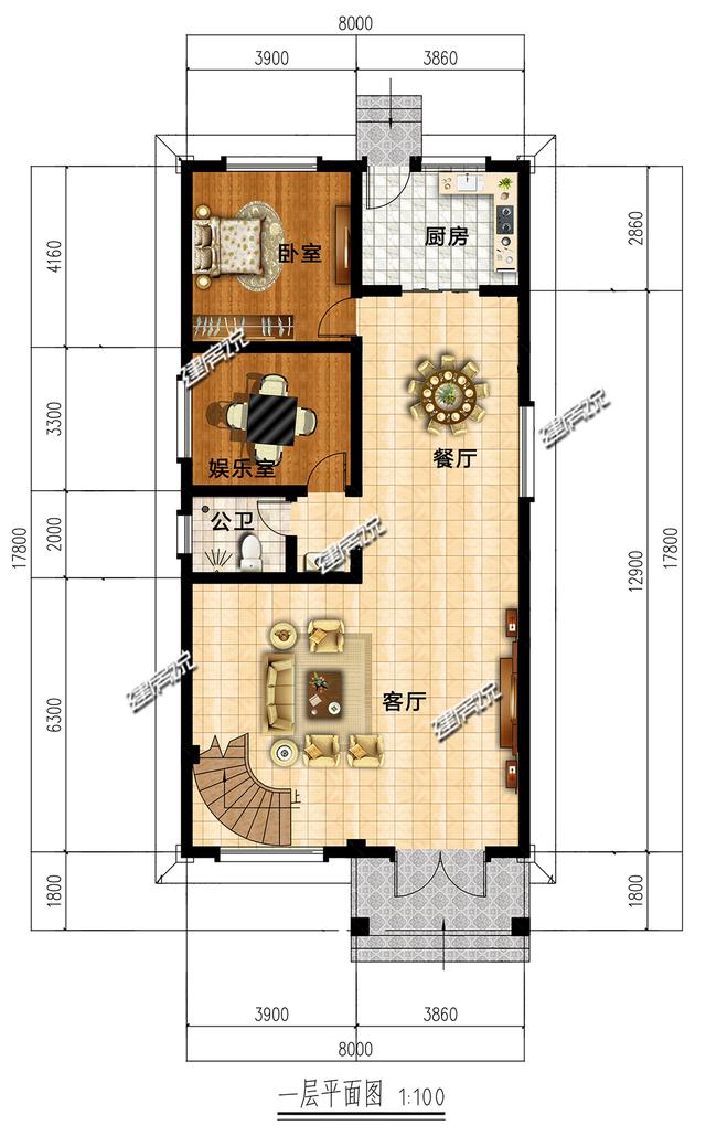 二層別墅設計圖，面寬僅8米，實用又美觀，建了在村里夠風光好一陣