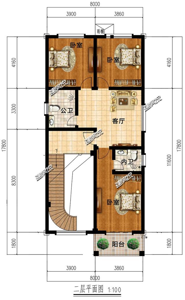 二層別墅設計圖，面寬僅8米，實用又美觀，建了在村里夠風光好一陣