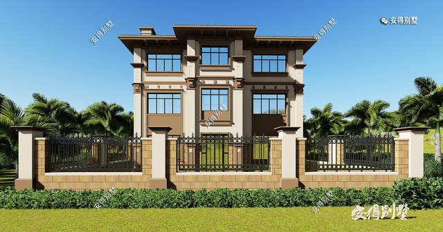 豪華3層歐式別墅設(shè)計(jì)圖，12x14室內(nèi)挑空大廳、超多臥室，驚艷全村