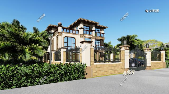 豪華3層歐式別墅設(shè)計(jì)圖，12x14室內(nèi)挑空大廳、超多臥室，驚艷全村