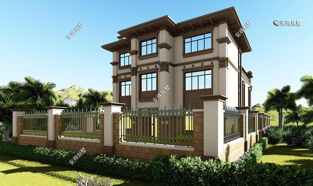 豪華3層歐式別墅設(shè)計(jì)圖，12x14室內(nèi)挑空大廳、超多臥室，驚艷全村