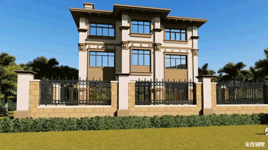 豪華3層歐式別墅設(shè)計(jì)圖，12x14室內(nèi)挑空大廳、超多臥室，驚艷全村