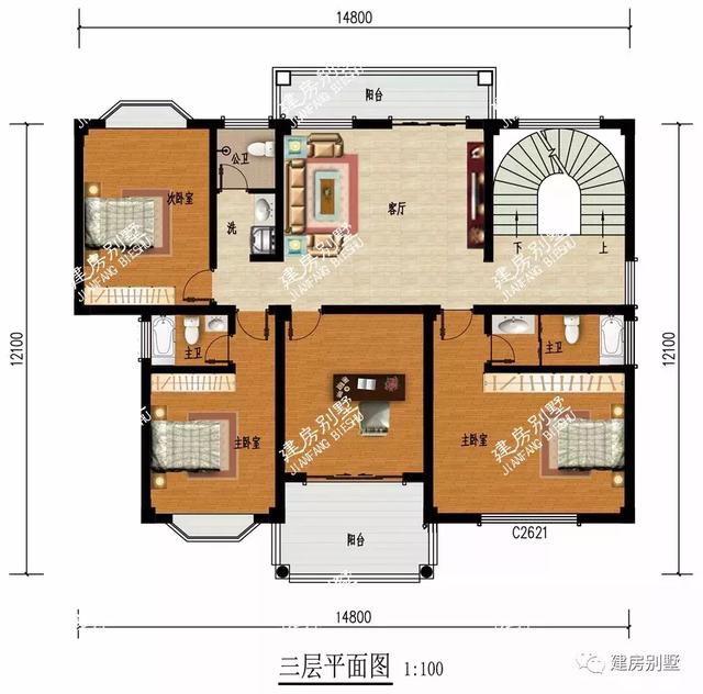 經典四層別墅設計圖，外設多陽臺，內配復式客廳和旋轉樓梯的別墅，建一棟真帶勁