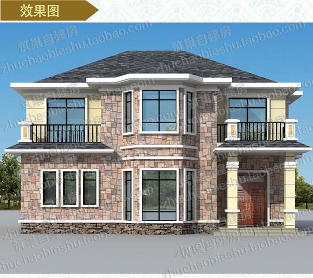 熱款農村二層別墅設計圖，25萬5臥13×11米帶挑空客廳！