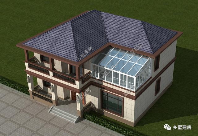 新中式二層別墅設計圖，4套房+陽光房，21萬輕松享受多彩農村生活！