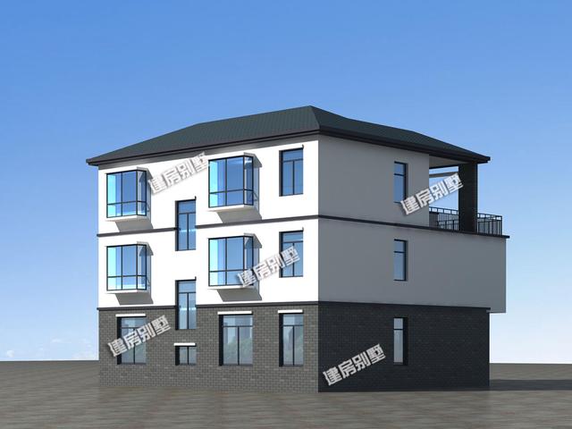 12x10.8新中式三層別墅設(shè)計(jì)圖，占地115平，頂層帶花壇，一層帶內(nèi)院車庫(kù)，