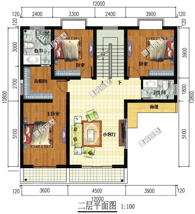 12x10.8新中式三層別墅設(shè)計(jì)圖，占地115平，頂層帶花壇，一層帶內(nèi)院車庫(kù)，
