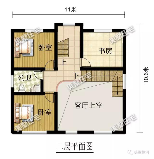 現代風別墅設計圖又出新款，占地116平帶挑高客廳和茶室，廚房另建