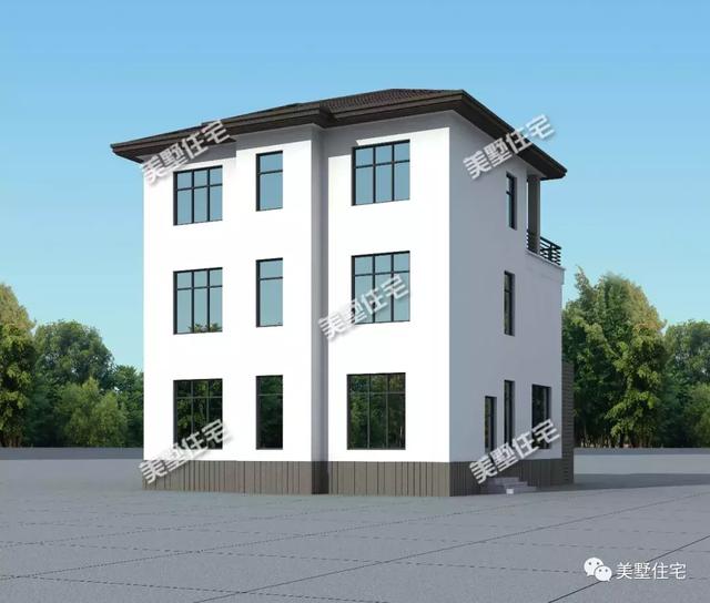 現代風別墅設計圖又出新款，占地116平帶挑高客廳和茶室，廚房另建