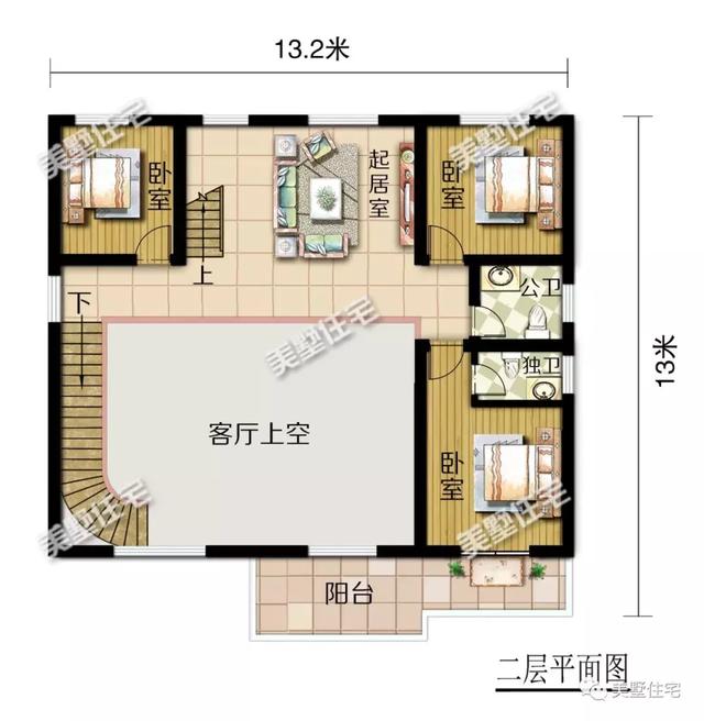 方正實用的二層小別墅設計圖，挑高客廳+中西雙廚，建議你別錯過