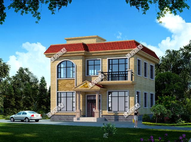 3款開間10米的農村自建房設計圖推薦，第一棟平頂設計，主體不到20萬