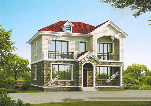 3款開間10米的農村自建房設計圖推薦，第一棟平頂設計，主體不到20萬