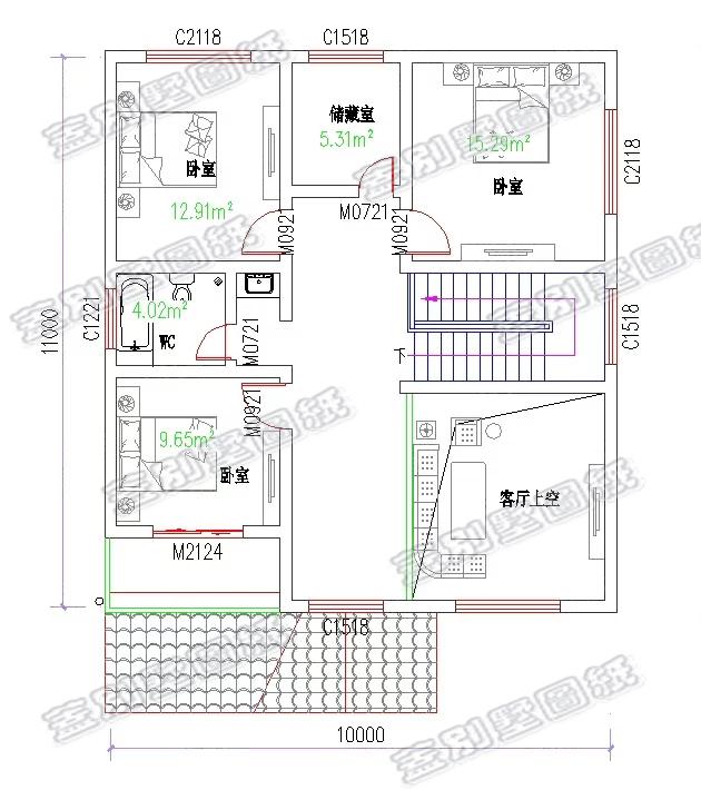 農村二層自建房設計圖，清新耐看，采光透氣，客廳中空設計，現(xiàn)代時尚