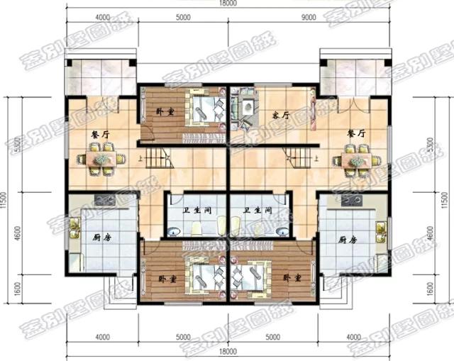 開間12米二層雙拼別墅全套施工效果圖，簡單實用，造價經濟