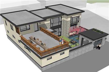 簡歐風格二層農村自建房設計圖，入戶就有一個大庭院，好生別致