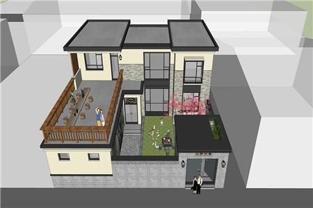 簡歐風格二層農村自建房設計圖，入戶就有一個大庭院，好生別致