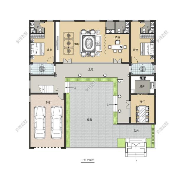 這款四合院別墅設計圖，占地面積不需要很大，小面積也可以建的精致合院別墅