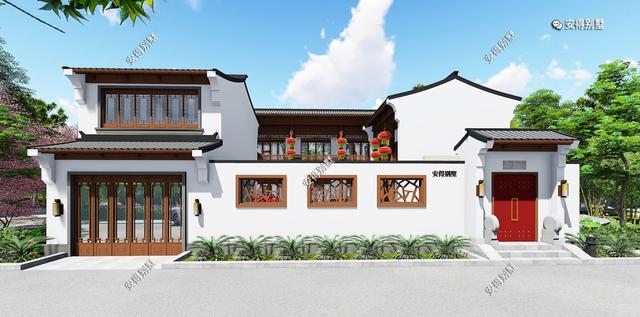 這款四合院別墅設計圖，占地面積不需要很大，小面積也可以建的精致合院別墅