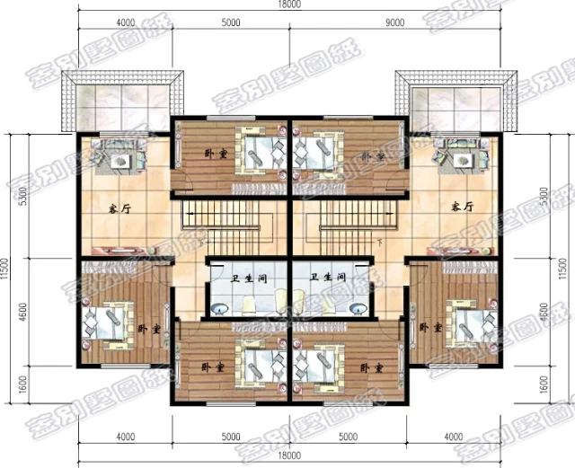 磚混結構農村二層雙拼別墅設計戶型，造價經濟，實用美觀