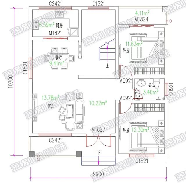 簡歐二層農村小別墅設計圖，占地100平米左右