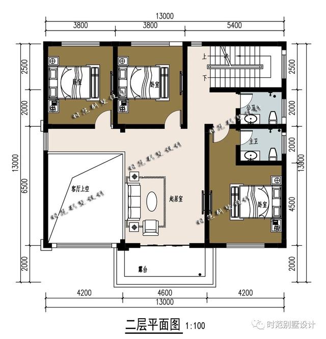 開間13米的復式三層鄉村別墅設計圖，7臥6衛，建在老家很風光