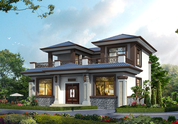 小型四合院二層別墅設計圖方案,對稱設計,頂層大露臺