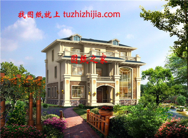 新式帶挑空客廳三層鄉(xiāng)村別墅設(shè)計(jì)圖,占地170平左右