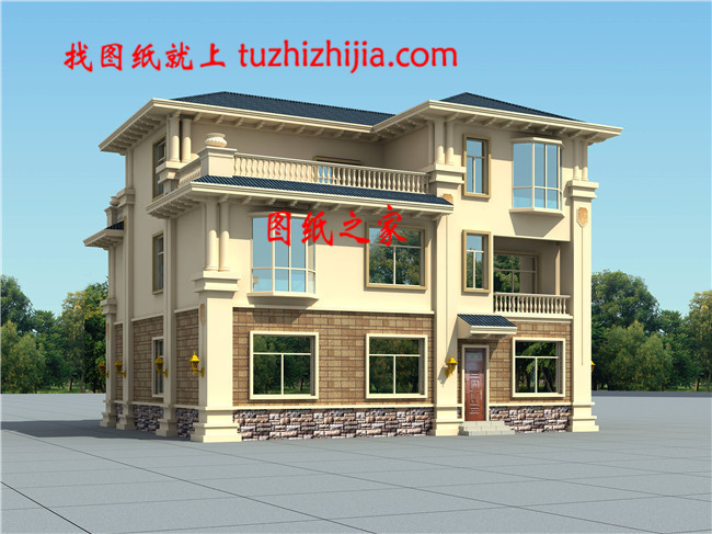 新式帶挑空客廳三層鄉(xiāng)村別墅設(shè)計(jì)圖,占地170平左右