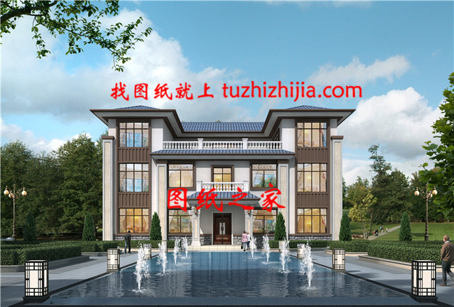 現代簡歐帶健身房+影音室三層自建別墅