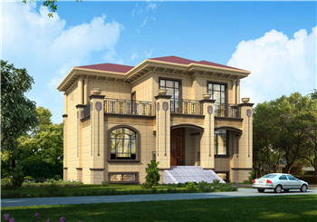 帶地下室二層別墅自建房戶型設(shè)計(jì)圖，外觀大氣