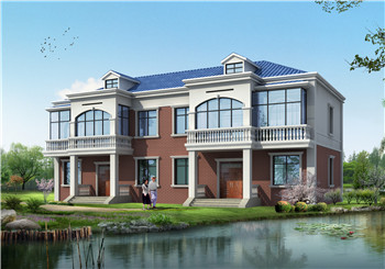 農村別墅220-240平米的雙拼自建房設計圖，屋頂帶老虎窗