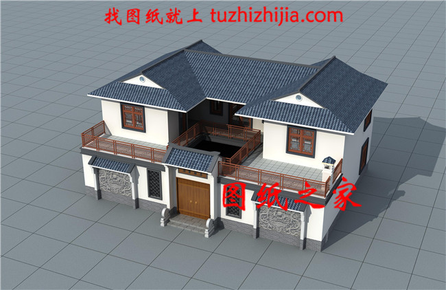 兩層新中式別墅,對稱設(shè)計(jì),頂層大露臺