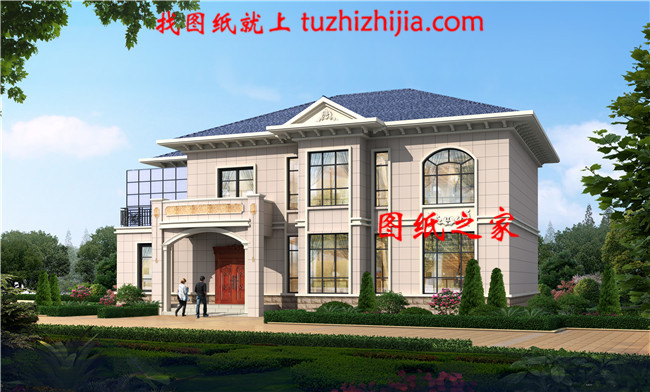 全套歐式二層別墅設(shè)計(jì)cad圖紙，含效果圖，帶車庫