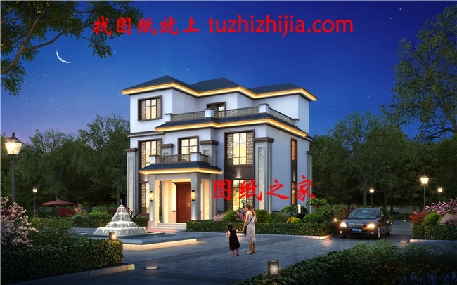 110平方米新農(nóng)村三層房屋設(shè)計(jì)圖，含外觀效果圖